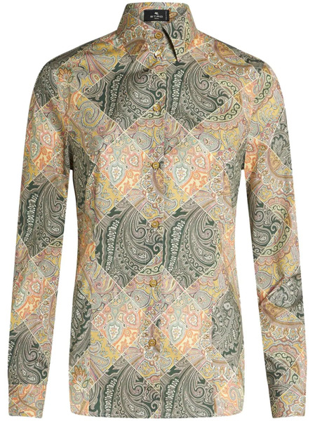  Etro Patchwork-print Poplin Shirt - Neutrals 