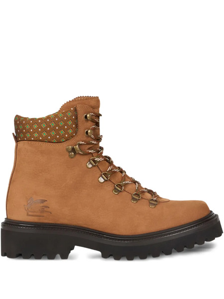  Etro Patterned-collar Lace-up Boots - Brown 
