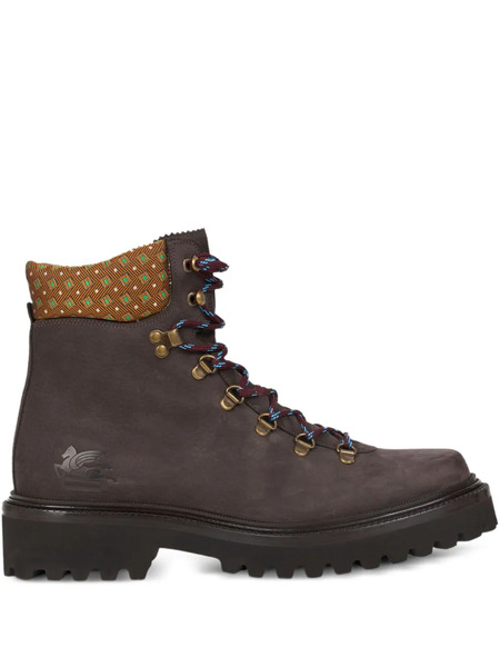  Etro Patterned-collar Lace-up Boots - Brown 