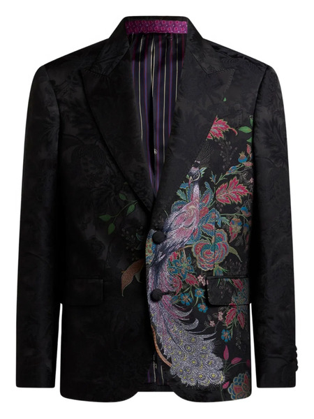  Etro Peacock-jacquard Single-breasted Blazer - Black 