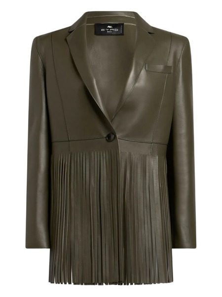  Etro Pleated-fringe Leather Jacket - Green 
