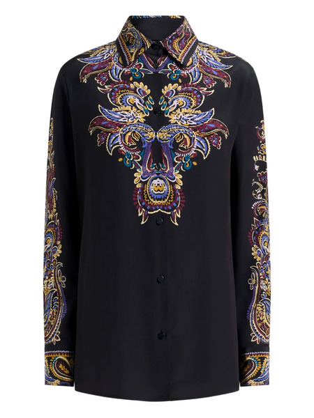  Etro Pointed Collar Silk Shirt - Black 
