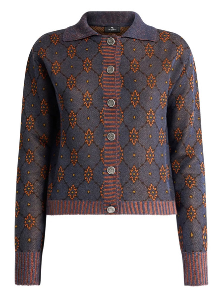  Etro Polo-neck Patterned Cardigan - Blue 