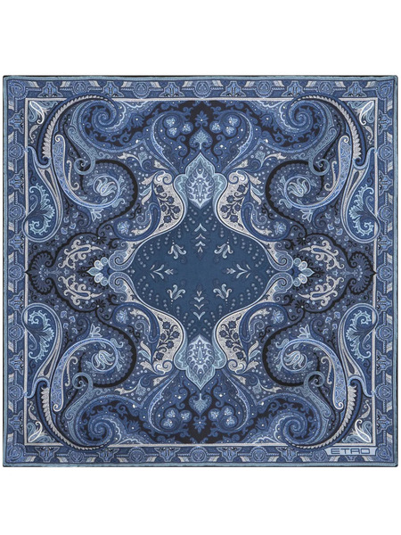  Etro Printed Silk Pocket Square - Blue 