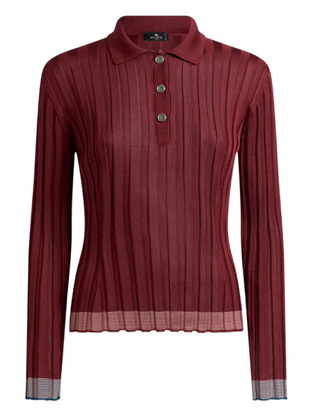  Etro Ribbed Polo Top - Red 