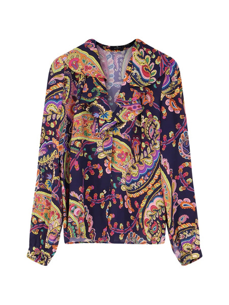  Etro Ruffled Paisley Blouse - Blue 