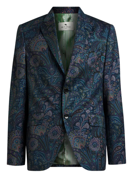  Etro Single-breasted Floral Motif Wool Jacket - Blue 