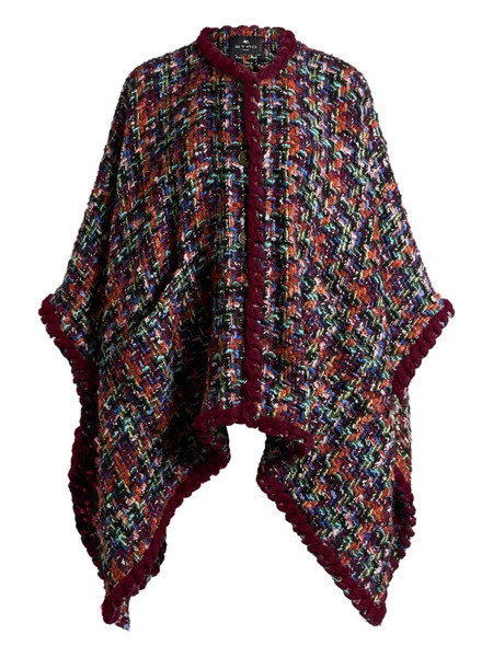  Etro Tweed Pom-pom Trim Cape - Red 