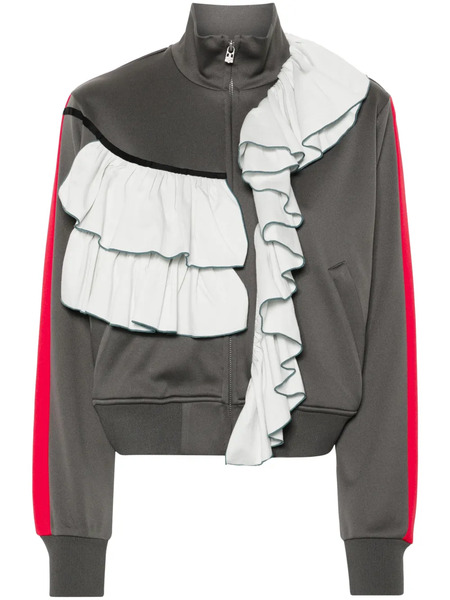  Facetasm Ruffled Striped Zipped Jacket - Grey 