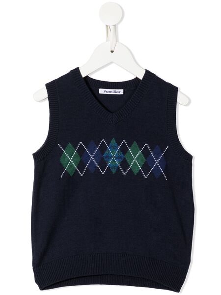  Familiar Argyle Knit Sleeveless Sweater - Blue 