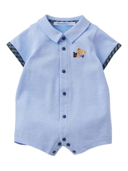  Familiar Bear-embroidered Short-sleeved Romper - Blue 