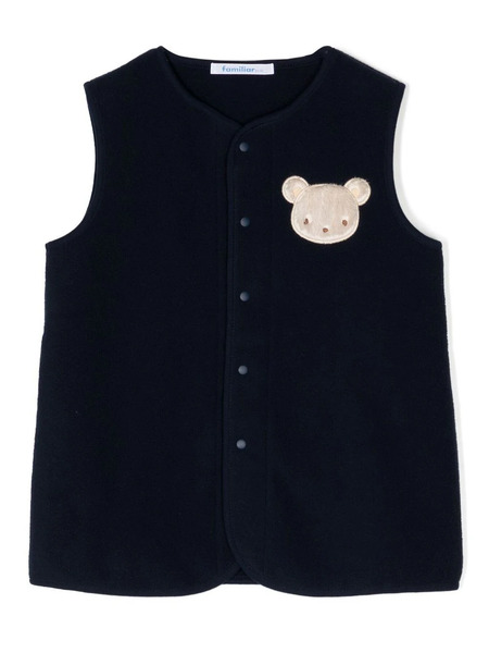  Familiar Bear-patch Round-neck Vest - Blue 
