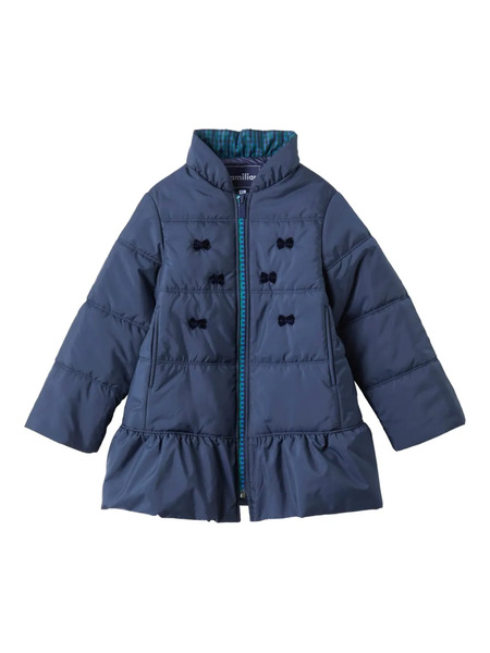  Familiar Bow-detailed Ruffled Coat - Blue 