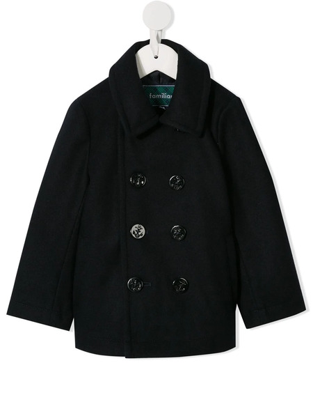  Familiar Classic Double-breasted Coat - Blue 