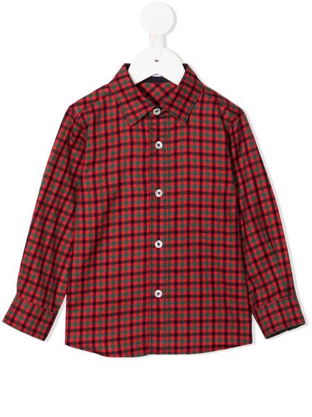  Familiar Gingham-check Long-sleeve Shirt - Red 