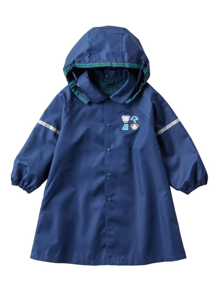  Familiar Hooded Raincoat - Blue 