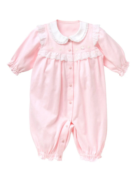  Familiar Lace-trim Romper - Pink 