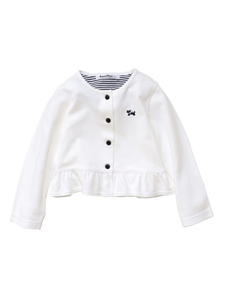  Familiar Ruffle-trim Buttoned Cardigan - White 