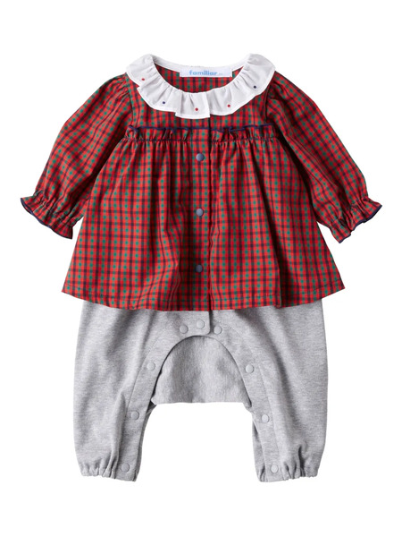 Familiar Ruffled Plaid Romper - Red 