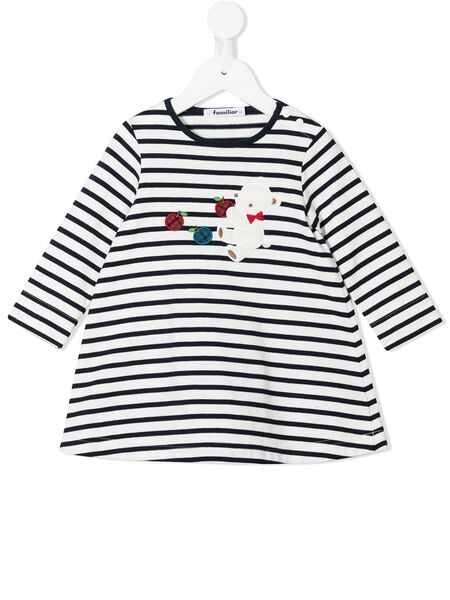  Familiar Stripe-print Dress - White 