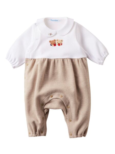  Familiar Teddy-appliqué Cotton Romper - Neutrals 