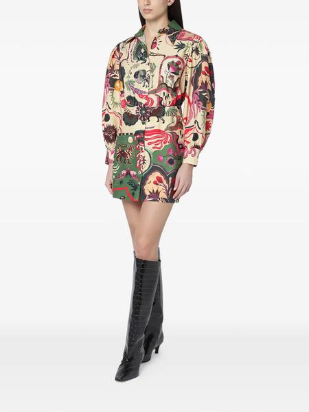  Farm Rio Beaded Belted Printed Dress - Neutrals 