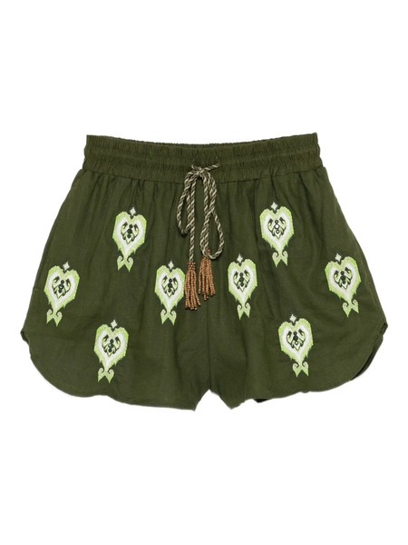  Farm Rio Embroidered Drawstring Shorts - Green 