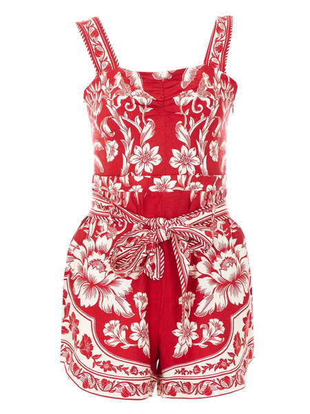  Farm Rio Floral Belt Playsuit - Red 