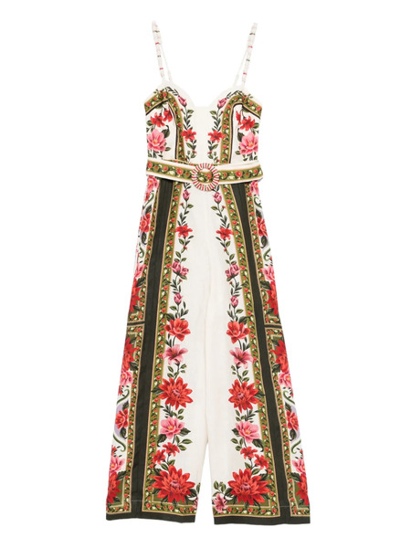  Farm Rio Floral Belted Jumpsuit - Neutrals 