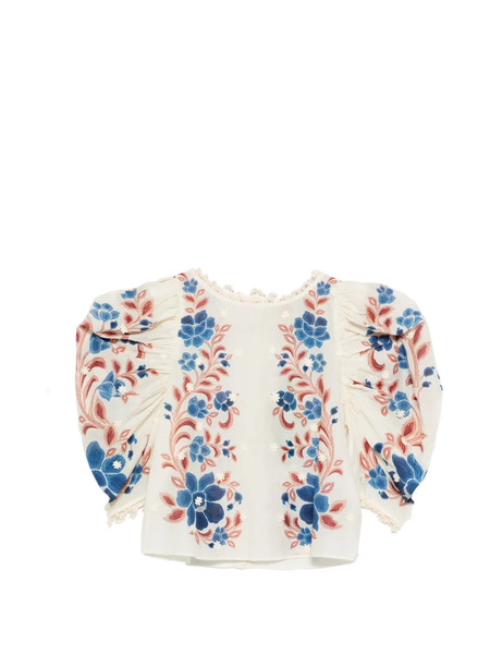  Farm Rio Floral Embroidered Blouse - Neutrals 