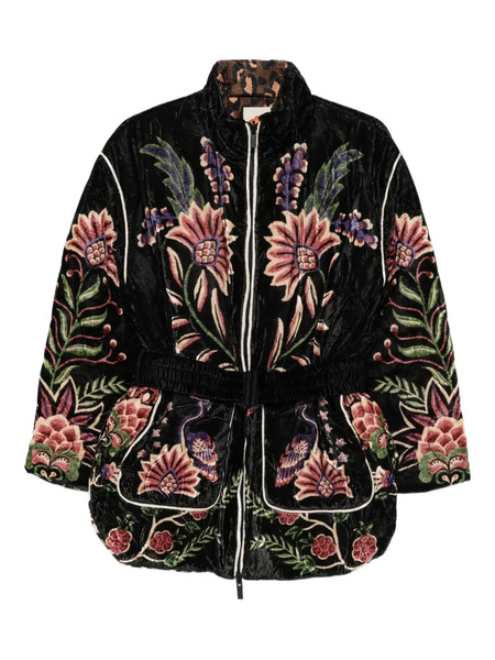  Farm Rio Floral-embroidered Jacket - Black 