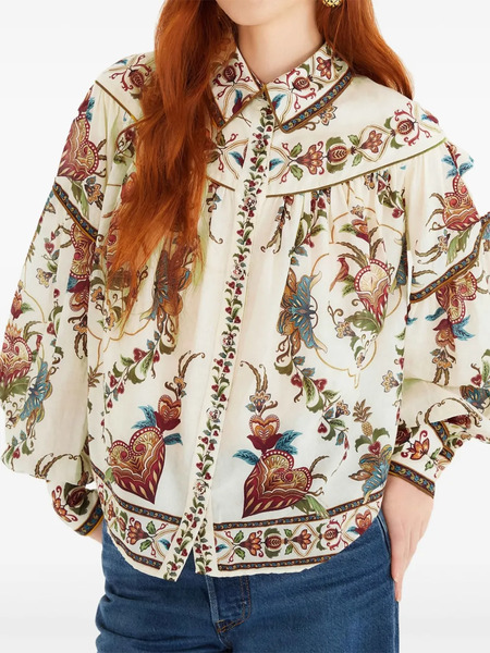  Farm Rio Floral Print Blouse - Neutrals 