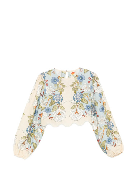  Farm Rio Floral-print Linen Blouse - Neutrals 