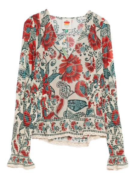  Farm Rio Floral-print Ruffled Blouse - Neutrals 