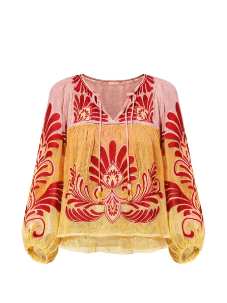  Farm Rio Floral Print Tie Blouse - Yellow 