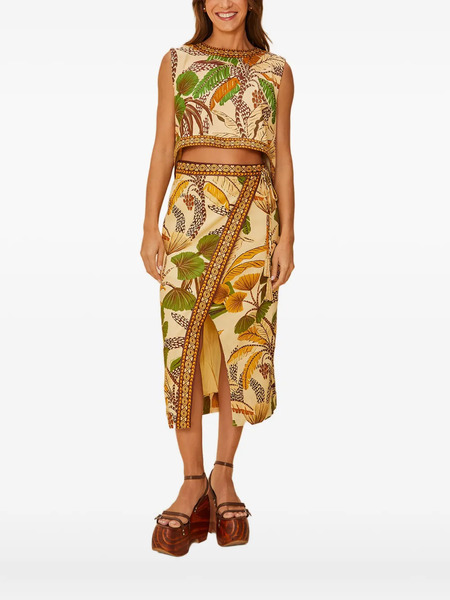  Farm Rio Foliage Sketch Open Back Top - Neutrals 