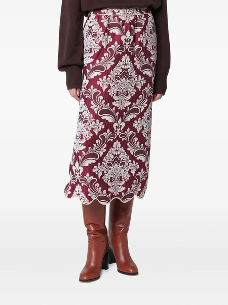  Farm Rio Patterned-jacquard Scallop-hem Midi Skirt - Red 