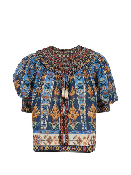  Farm Rio Tassel Printed Top - Blue 
