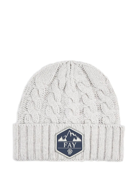  Fay Cable-knit Logo-patch Beanie Hat - White 