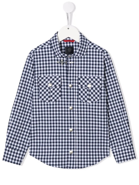  Fay Kids Gingham Check Print Shirt - Blue 