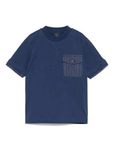  Fay Kids Patch-pocket T-shirt - Blue 