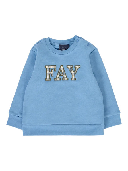 Fay Kids Plaid-logo Long-sleeves Sweatshirt - Blue 