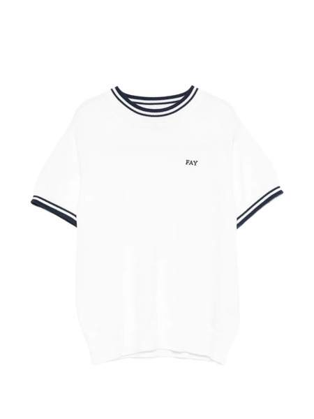  Fay Kids Ribbed Trim T-shirt - White 