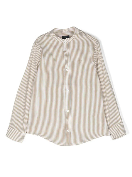  Fay Kids Striped Collarless Shirt - Neutrals 