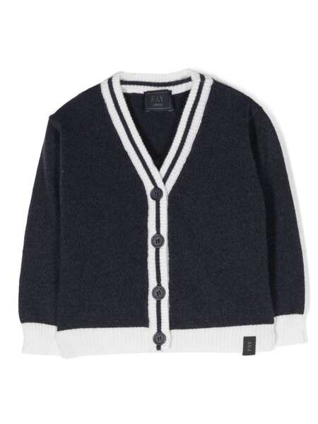 Fay Kids Two-tone Wool Cardigan - Blue 