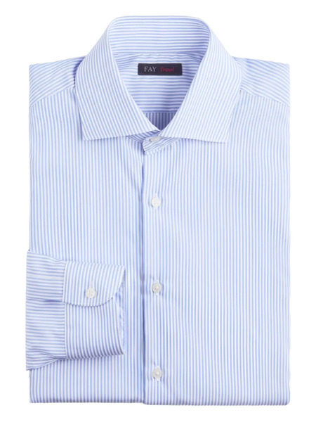  Fay Striped-pattern French-collar Shirt - Blue 