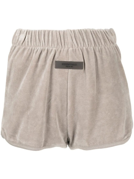  Fear Of God Essentials Logo-patch Velour Shorts - Grey 