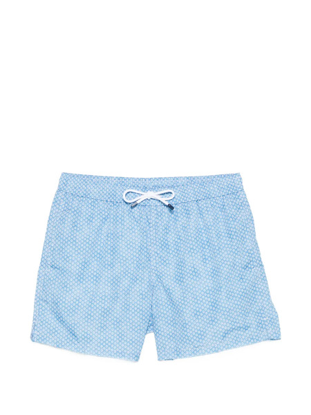  Fedeli Drawstring Patterned Beach Shorts - Blue 