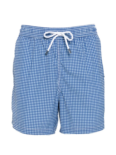  Fedeli Gingham Drawstring Swim Shorts - Blue 
