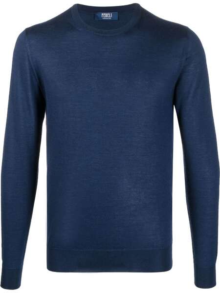  Fedeli Ribbed Crew Neck Jumper - Blue 